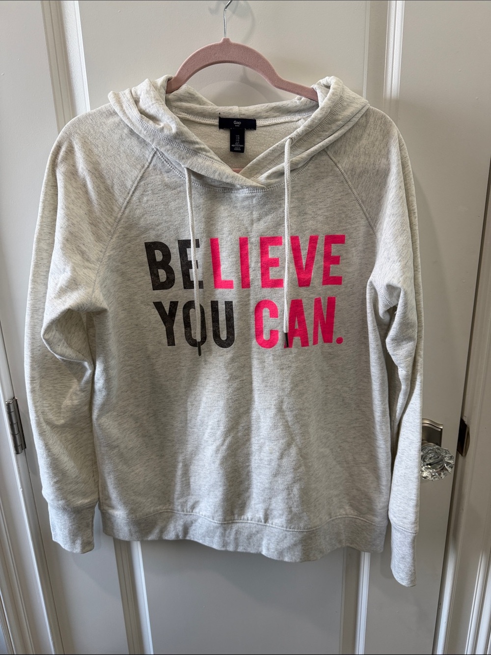 GAP Light Gray Cowl-Neck Sweatshirt with Pink & Black Slogan